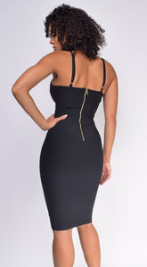 Nelinha Gold Button Bandage Dress - Black